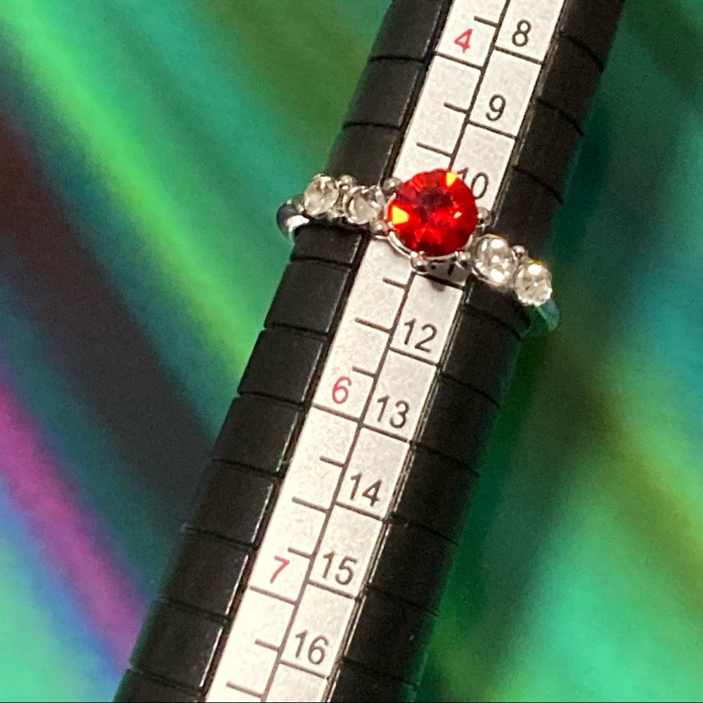 NEW Bling Red and Silver Rhinestone Shine Dainty Ring Sterling Silver Size 5 925 - Picture 4 of 4